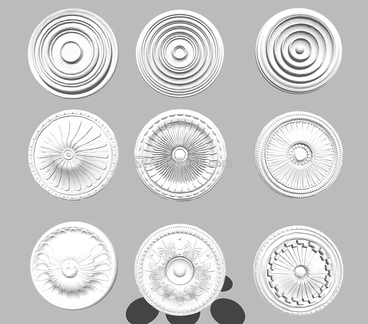 European-style lamp panel round carved combination 3d model