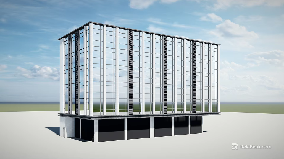 Modern Office Building Exterior With Glass Curtain Wall And Steel Structure 3d model 