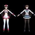 Anime Style Game Female Characters In Maid Outfit And School Uniform With Twin Tail Hairstyle