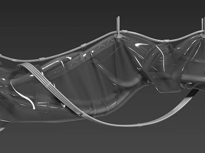 Detailed 3D Mechanical Structure Model With Transparent Material Pipes And Brackets 3d model