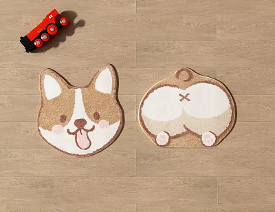 Adorable Corgi Head and Butt Shaped Rugs for Living Room Floor Decoration 3d model