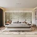 Modern Bedroom Interior With Large Bed Textured Green Accent Wall Nightstands And Area Rug
