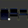 Three Blue And Gray Cinema Seats With Drink In Cup Holder