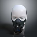 Black Mesh Design Face Mask on White Mannequin Head with Brand Logo and Blue Accents