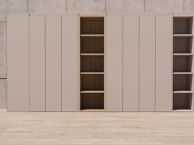Modern Wardrobe Interior Design With Panel Doors And Open Wooden Shelves 3d model