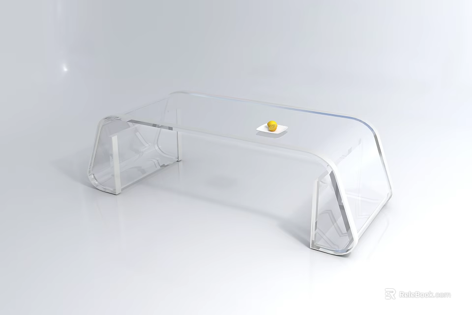 Transparent Acrylic Coffee Table with Modern Minimalist Design and Yellow Decorative Accent 3d model 