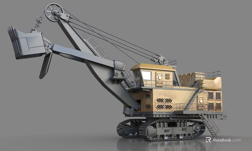 Large Crawler Excavator Functional Vehicle With Extended Boom Cab And Tracks 3d model 