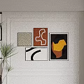 Abstract Paintings With Geometric Shapes And Abstract Lines Hanging On White Wall