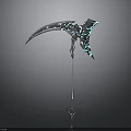 Futuristic Silver Scythe Weapon With Intricate Blue Green Accents And Long Handle