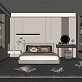Modern Bedroom Interior Design With Cozy Bed Nightstand Dressing Table Mirror And Wardrobe
