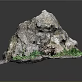 Natural Stone Rock With Green Moss Growing On Base And Rough Textured Surface