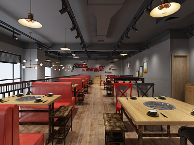 Industrial LOFT Hot Pot Restaurant Catering Restaurant Hot Pot 3d model