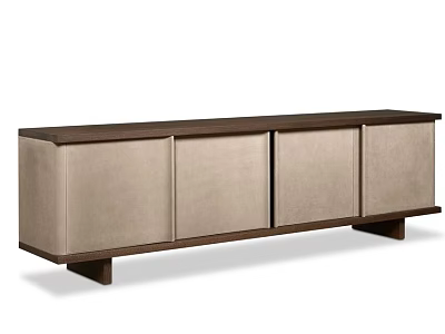 Modern Wooden Frame Sideboard with Beige Fabric Doors and Low Legs 3d model