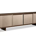 Modern Wooden Frame Sideboard with Beige Fabric Doors and Low Legs