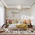 Children's Bedroom Interior Design With Sea Creature Wallpaper Yellow Blanket Rocking Horse And Area Rug