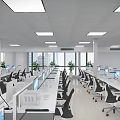 Modern Public Office Space With Workstations Computers Office Chairs And Large Windows 3d model