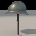 Vintage Military Helmet With Metal Construction And Emblem On Display Stand