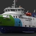 Island Ferry With Green White Blue Hull And Orange Lifeboat On Deck