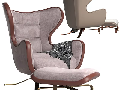 Modern Light Gray Single Sofa Featuring Brown Trim Metal Legs And Patterned Throw Blanket 3d model