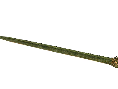Close Up View Of Green Scaly Reptile With Long Body And Detailed Head 3d model