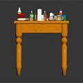 Assorted Food Items On Yellow Table With Bread Milk Eggs And Drinks