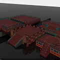 Traditional Chinese Architectural Structures With Red Roofs Blue Railings And Circular Platforms 3d model