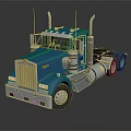 Blue Heavy Duty Truck With Shiny Chrome Accents And Dual Exhaust Pipes