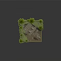 Cartoon Scene With Cozy Wooden Cabin Multiple Pine Trees Stone Stairs Green Grass And Rocks