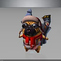 Cute Anthropomorphic Pug Character With Pointed Hat Red Scarf Goggles And Tool Backpack 3d model