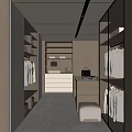 Modern Walk in Closet Interior Design With Wooden Cabinets Glass Doors And Hanging Rails