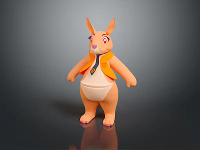 Cute Cartoon Rabbit With Orange Body Yellow Vest Black Tie White Belly And Pink Paws 3d model