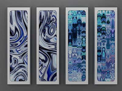 Shower Sauna Decor With Modern Abstract Blue Wave Geometric Art Panels 3d model