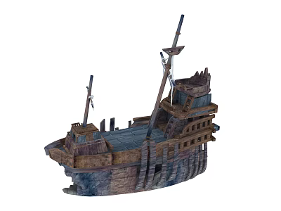 Vintage Wooden Ship Featuring Masts Weathered Deck And Upper Hull Structures 3d model