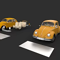 Yellow Classic Beetle Car With Disassembled Interior Parts On Display Platform