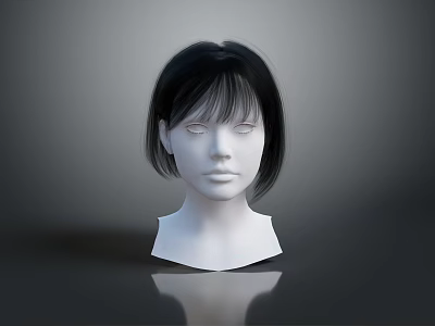 Realistic Human Head Model With Black Short Hair And Detailed Facial Organs 3d model