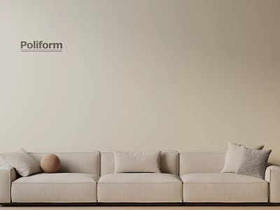 Poliform Beige Three Seater Sofa With Round And Square Pillows On Neutral Wall 3d model