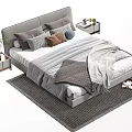 Modern Double Bed Interior With Multiple Pillows Throw Blanket Nightstands And Rug 3d model