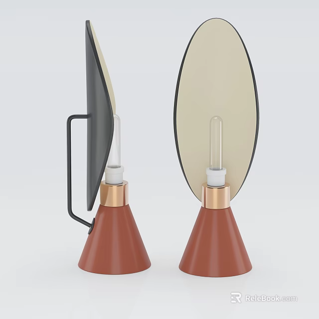 Modern Table Lamp With Copper Base And Beige Black Curved Shades 3d model 
