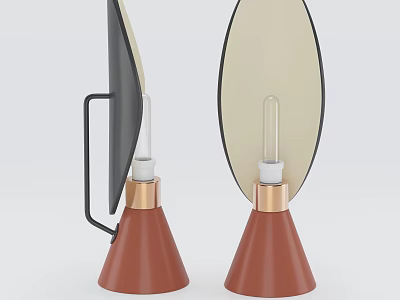 Modern Table Lamp With Copper Base And Beige Black Curved Shades 3d model