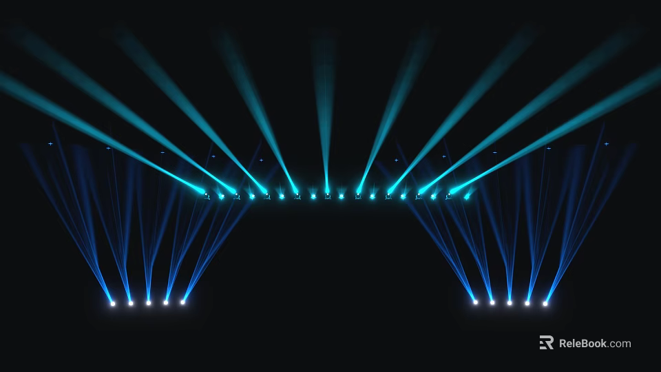 Stage Lighting Design With Blue And Cyan Laser Beams Creating Arch Shape On Black Background 3d model