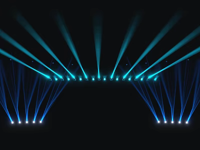 Stage Lighting Design With Blue And Cyan Laser Beams Creating Arch Shape On Black Background 3d model
