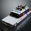 White Classic Car with Roof Light Bar Blue Hose Red Tank and Mounted Equipment Gear