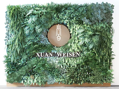 Lush Vertical Green Plant Wall With Round Decor And Various Greenery For Interior Design 3d model
