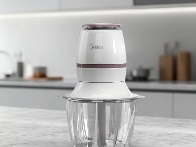 Midea Modern White And Purple Food Processor With Transparent Bowl On Kitchen Countertop 3d model