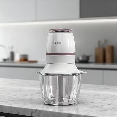 Midea Modern White And Purple Food Processor With Transparent Bowl On Kitchen Countertop 3d model