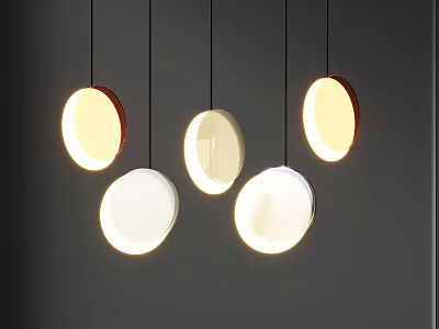 Modern Circular Pendant Lights With Warm Glow Hanging Against Dark Background 3d model