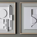 Abstract Geometric Wall Art With Wooden Frames On Gray Wall Background 3d model