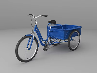 Blue Three Wheeled Bicycle With Cargo Basket And Black Seat 3d model