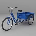 Blue Three Wheeled Bicycle With Cargo Basket And Black Seat