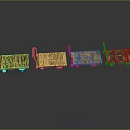 Four Vintage Wooden Pallets With Metal Hooks Arranged In A Row On Dark Background